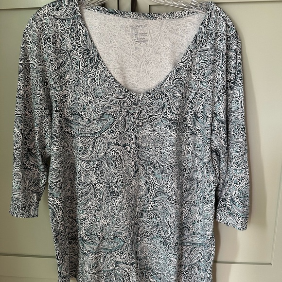 EUC J.Jill Paisley Print T-Shirt, 3/4 Sleeves Sz M - Picture 1 of 6